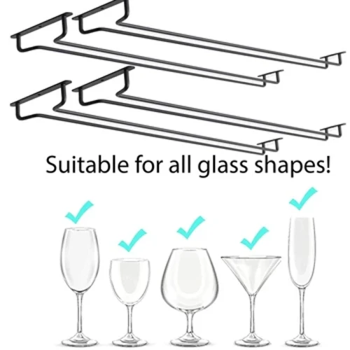 Grouss Stemware Wäin Glas Hanger Rack Ënner Cabinet Kichen Bar Stockage Black 87HA