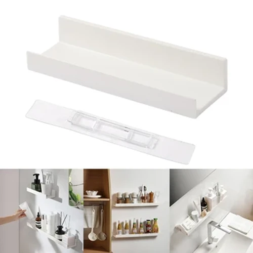 Rak Kamar Mandi Tanpa Bor Organizer Pancuran Rak Panyimpenan Rak Sudut Putih Wall Mounted ABS Toilet Shampoo Holder kanggo Pawon