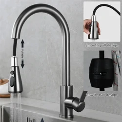Faucets Cistine Nicil Brúite Tarraingt Amach Doirteal Cistine Uisce Beartaíonn Deic Meascthóir Feistithe Spraeire Sruth Ceann Beartaíonn Fuar Sliver