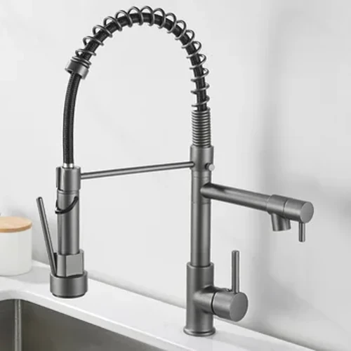 Grifo de latón para fregadero de cocina, grifo de resorte giratorio de 360 ​​grados, grifo de agua mezclada fría y caliente de un solo mango