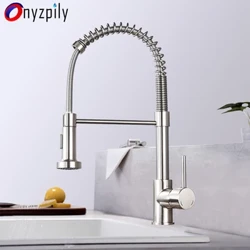 Faucet Doirteal Cistine Scuabtha Earraigh Tarraingt Síos Spraeire Nozzle Meascthóir Faucets Láimhseála Aonair Te Fuar Cruach Dhosmálta Nua-Aimseartha