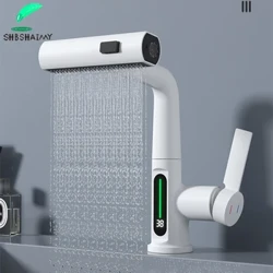 Eas Tarraingt Amach Faucet Cistine Taispeántas Digiteach Chliste Bán Fuar Meascthóir Te Tapanna Rotatable Doirteal Ardaithe Abhantrach