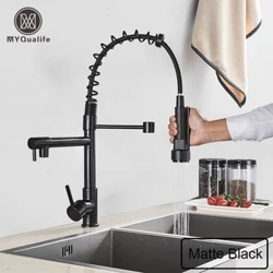 Schwaarz Pull Down Messing Kichen ënnerzegoen Krunn Heiss Kalt Waasser Mixer Kran Krunn mat Dual Spout 360 Rotatioun Héich Krunn Deck Montéiert