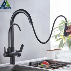 Rozin Thanh Lọc Vòi Bếp Đen Kéo Ra Bếp Lọc Nước Tập 3 Trộn Torneira Para Cozinha De Parede Cần Cẩu