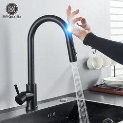 Tynnu Allan Synhwyrydd Faucet Cegin Ddu Rheoli Cyffwrdd Sensitif Cymysgydd Faucet Ar gyfer Synhwyrydd Cyffwrdd Cegin Tap Cymysgydd Cegin