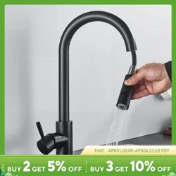 Faucet Cistine Dubh Solúbtha Tarraing Amach 2 Mhód Buinne Meascthóir Uisce Fuar Te Spraeire Feistithe Deic agus Sruth SUS 304 Faucets