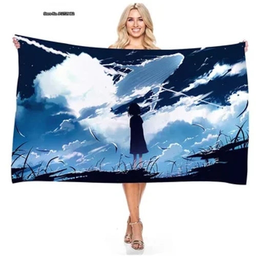 Serviette de plage rectangulaire imprimée numérique, série Anime votre nom, serviette de bain absorbante à séchage rapide pour natation d'été