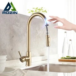 Rubinetto da cucina Rozin Smart Touch Rubinetti con sensore estraibile in oro spazzolato Gru con rotazione a 360° nero/nichel Rubinetti miscelatori acqua a 2 uscite