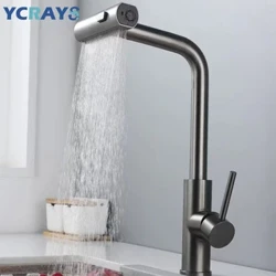 YCRAYS Schwaarz Kichen Krunn Grey Pull Out Rotatioun Waasserfall Stream Sprayer Kapp Spullmixer Pinsel Nickle Waasser Krunn Accessoiren