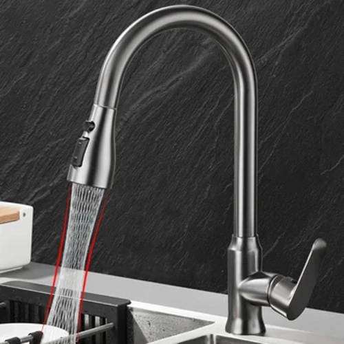 Rubinetto da cucina Rubinetto monoforo con beccuccio estraibile Miscelatore lavello cucina Testa spruzzatore flusso Rubinetto miscelatore cromato/nero