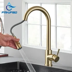 Faucet Cegin FMHJFISD Brwsio Aur Tynnu Allan Sinc Cegin Dwr Tap Cymysgydd Handlen Sengl 360 Faucet Cawod Cegin Cylchdro