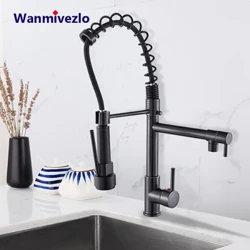 Vòi Bếp Black Spring Kéo Ra Bên Phun Vòi Kép Tập Gắn Sàn Máy Trộn Vòi Bếp Lạnh Nước Nóng vòi Cần Cẩu