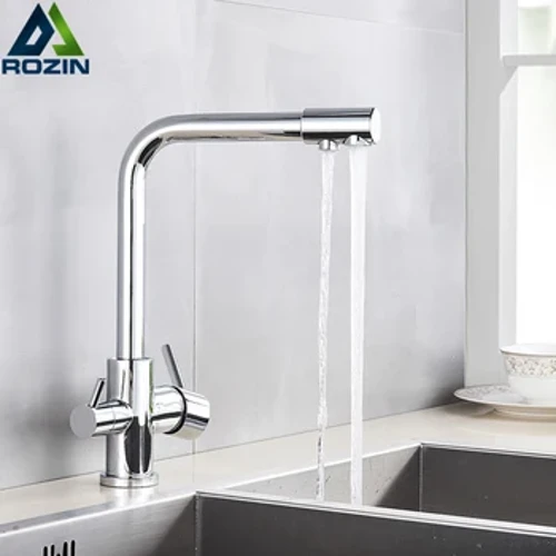 Meascthóir Faucet Cistine Uisce Íonaithe Rozin Chrome Prás agus Scagaire Uisce Pure Deic Faucet Feistithe Láimhsíonn dé-sconnaí fuara te