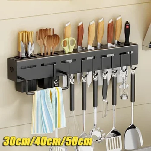 Rack de rangement de cuisine en acier inoxydable mur à couteaux de rangement multifonctionnel avec plusieurs supports et crochets