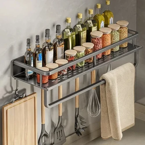 1 Pc Multifunctional Kitchen Rack Spice Storage Rack Wall Mounted Kitchen Tool Shovel Hook Rack for Kitchen Items Storage