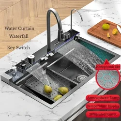 304 Évier de cuisine en acier inoxydable Double cascade simple machine à sous entièrement numérique intégrée Faucet de robinet Dispentier tasse de tasse de tasse