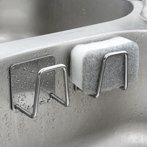 Scaffale per spugna per lavello, ripiano per scarico, in acciaio inox, per cucina, portaoggetti per stracci, portaoggetti autoadesivo, gancio a muro