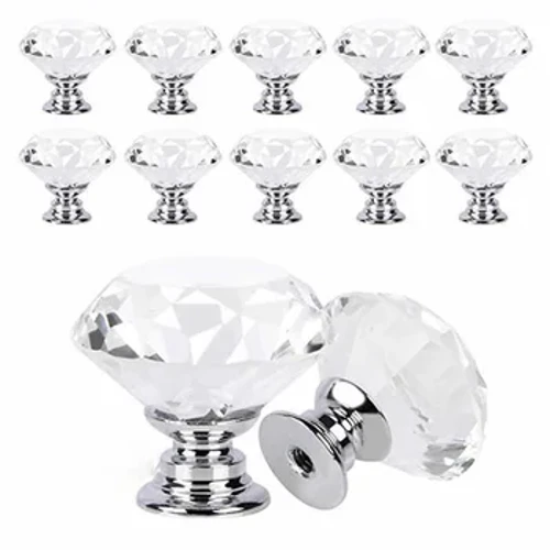 10 Stück/Set, 30 mm, Diamantform, Kristallglasknöpfe, Schrankschubladengriff, Küchenschranktür, Kleiderschrankgriffe, Hardware