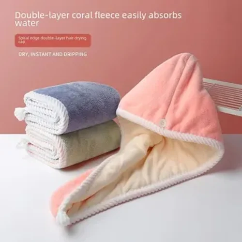 Verdickte Duebelschicht Coral Fleece Hoer Drock Cap Cute Covered Edge Erwuessener Bad Cap Doheem Gebrauch Hoer Handduch