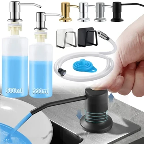 Kichen Sink Seifen Spender Built-in Design 300ML Flësseg Seef Fläsch mat Edelstahl Kapp Hand Press Spender Fläsch
