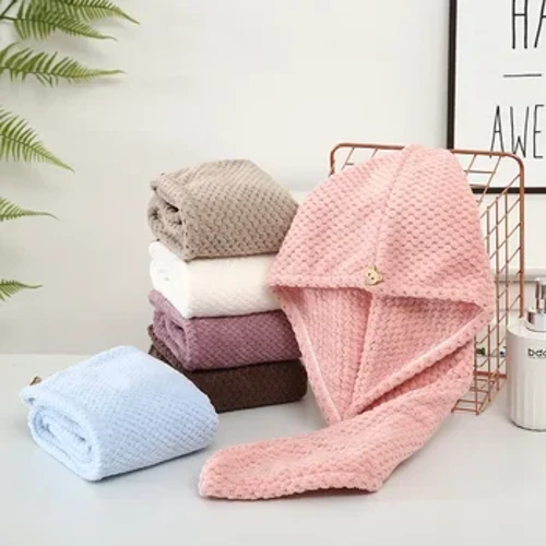 Turbante de secagem de cabelo de absorção rápida chapéu abacaxi coral velo longo chapéu de secagem de cabelo toalha 25x65cm