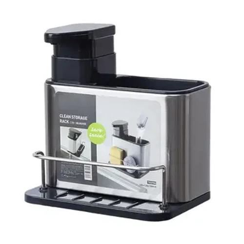 Dispenser di sapone in acciaio inossidabile con supporto per spugna Organizzatore multifunzionale per lavello da cucina per spugna per detersivo per piatti