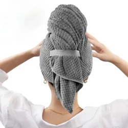 Stort mikrofiber langt hårhåndkle for kvinner Superabsorberende hårtørkehåndkle med turbaner med elastisk stropp