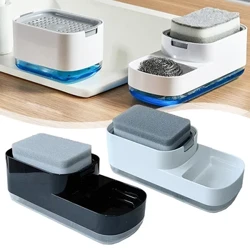 4 In1 Dish Seef Spender Flësseg Seef Pompel Spender Seife Container Mat Schwammhalter Fir Kichen Buedzëmmer Wäsch Accessoiren