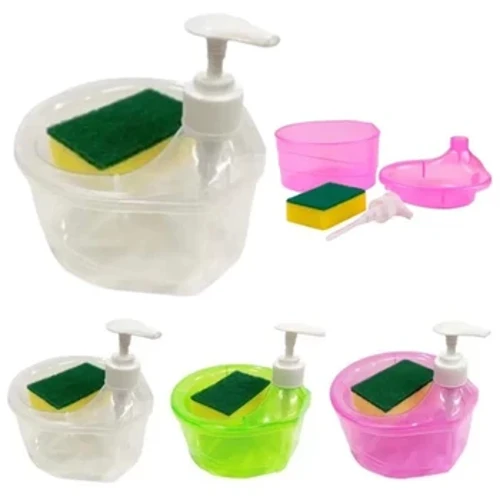 ʻO ka Pum Dispenser Soap wih Sponge Manual Press Liquid Pump Soap Container Manual Press Soap Organizer for Kitchen Cleaning Tool