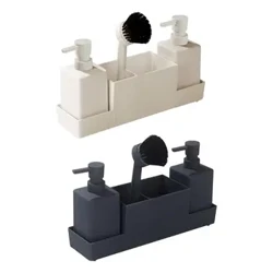 4 Pcs/Set Flësseg Hand Seef Spender Kichen Seifen Spender mat Schwammhalter Rutsch fir Buedzëmmer Spull Kitchen Organizer Home