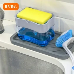 Press Seifen Spender Kichen Seifen Spender Mat Schwammhalter Kichen Scouring Pad Spullwäsch Pinsel Seife Box Spullmëttel Dispens