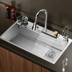 Nanomedr Arian Modern Modern 304 Dur Di-staen Sinc Cegin Rhaeadr 3MM Trwch Slot Sengl Mawr Uchod Faucet Rhaeadr Mount
