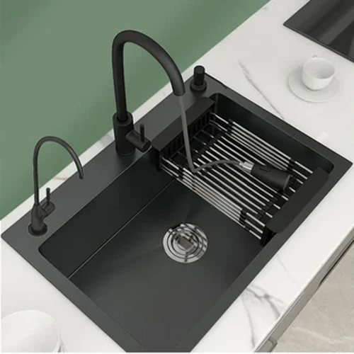 Waasserfall ënnerzegoen Kichen Edelstol Topmount Spull Grouss Single Slot Waschbecken Touch Waasserfall Krunn Cocina Cozinha AA44