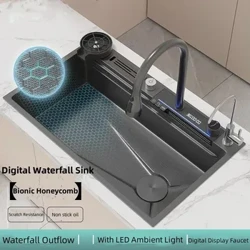 75 cm x 46 cm 304 roostevabast terasest suur ühe piluga nano kärgstruktuuriga digitaalne ekraan Waterfall köögivalamu koos noahoidikuga