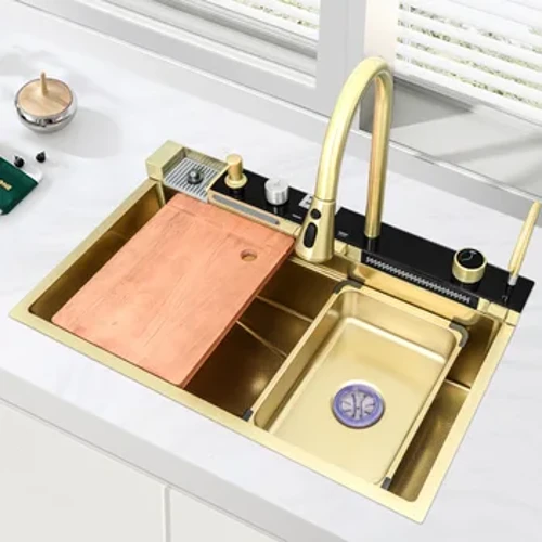 Lavello multifunzione in acciaio inossidabile 304 di grandi dimensioni con slot singolo, display digitale a LED antigraffio, lavello da cucina a cascata con tazza Washe