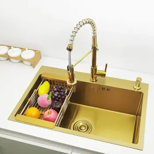 Usinki wekhishi wegolide Isitsha Single Sink SUS304 Ithawula Lekhishi Lensimbi Engagqwali Isihlunu Sesitsha Segolide Sokugeza Isitsha Osinki Basekhishini