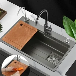 Geméis Waschbecken Kichen Spull Grey Nano SUS 304 Edelstol Spullwäsch Haushalt Grouss Single Slot Spull