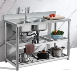 Kommerziell Edelstol Kichen Spull Liicht Luxus Kichen Spull Countertop Integréiert Basin mat Klammer Spullwäsch Basin