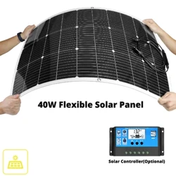 GGJ 40W flexibel solpanel 12V systembatteriladdare med PV-kontakt Max 18V för campinghusbil Valfri Power Solar Controller