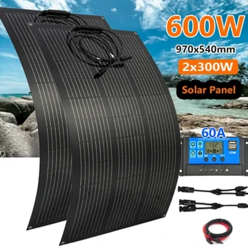 Bộ Pin Năng Lượng Mặt Trời 600W 300W Bộ Sạc Năng Lượng Mặt Trời Đơn Tinh Thể Linh Hoạt 18V Cho Cắm Trại Ngoài Trời Du Thuyền Motorhome Xe RV thuyền