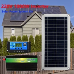 220V 1000W Inverter Kit Solar Power System DC12V USB5V Charging Solar Panel Controller Outdoor RV Auto MP3 PAD Portable