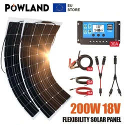 POWLAND 18V 100W 200W Waterdichte Flexibele Zonnepaneel Set Controller Voor Thuis Boot Reizen Lading 12V Auto Batterij Monokristallijn