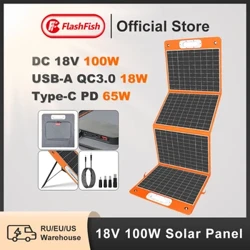 FF Flashfish 18V 100W Painéal Gréine Foldable Charger Gréine Inaistrithe DC Aschur PD Cineál-c QC3.0 le haghaidh Fóin Tablet Camping RV Turas
