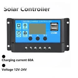 Solar Charge Controller 60A 12V/24V Boltahe Regulator Solar Panel Photovoltaic Home na may PWM Solar Charger LCD Display Dual USB