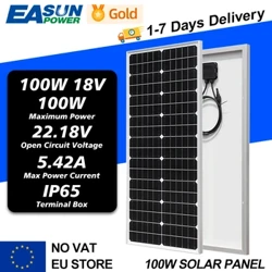 Easun 100W Solar Panel Rigid Glass Cell High-Efficiency 18V Monocrystalline Silicon Waterproof PV Panel Charge Para sa Bahay Walang VAT