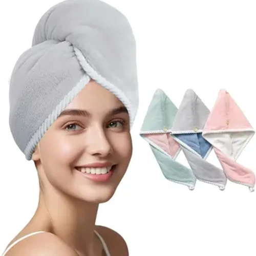 Toalha de cabelo 100% microfibra duplamente espessada, envoltório de toalha de cabelo para mulheres