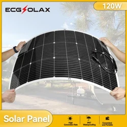 Painéal Gréine ECGSOLAX 20W 40W 100W 120W Kit Pláta Gréine Solar Cell Iniompartha Solúbtha do RV Car Baile Córas Gréine Charger Battery