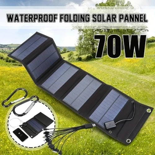 70W ausklappbare Solarpanneau 5V USB Portable Batterieladeger fir Handy Outdoor Waasserdicht Power Bank fir Camping Accessoiren