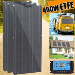 Sada flexibilních solárních panelů ETFE 12v 450w 300w 150w 100w Vysoce účinný systém nabíječky solárních baterií pro domácí auto RV lodní karavan