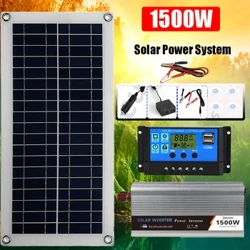 1500W Sistem Panel Tenaga Surya/Solar Panel 12V Baterai Solar 60A Controller Panel Tenaga Surya/Solar Panel Kit Mobile Caravan Caravan Keluarga Berkemah Luar Ruangan Baterai